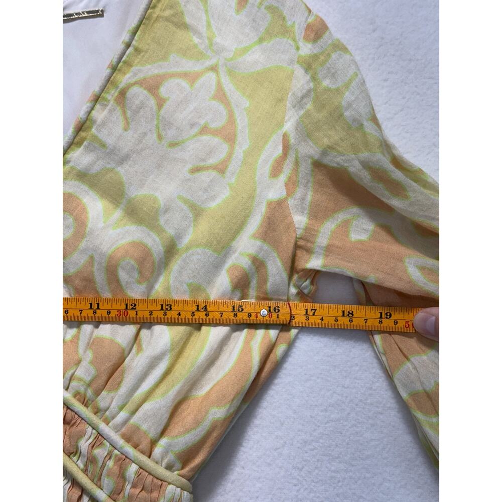 ALEXIS Capri Short Mini Dress Yellow Abstract Print 3/4 Sleeve, Size S, Rt. $598 - Picture 7 of 13